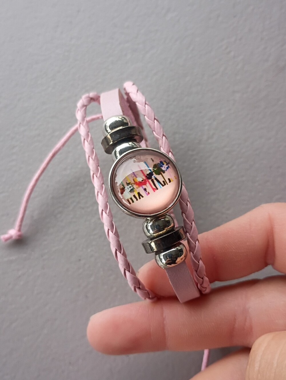 Taylor Swift Pink Faux Leather Braided Charm Bracelet with Silver Accents
